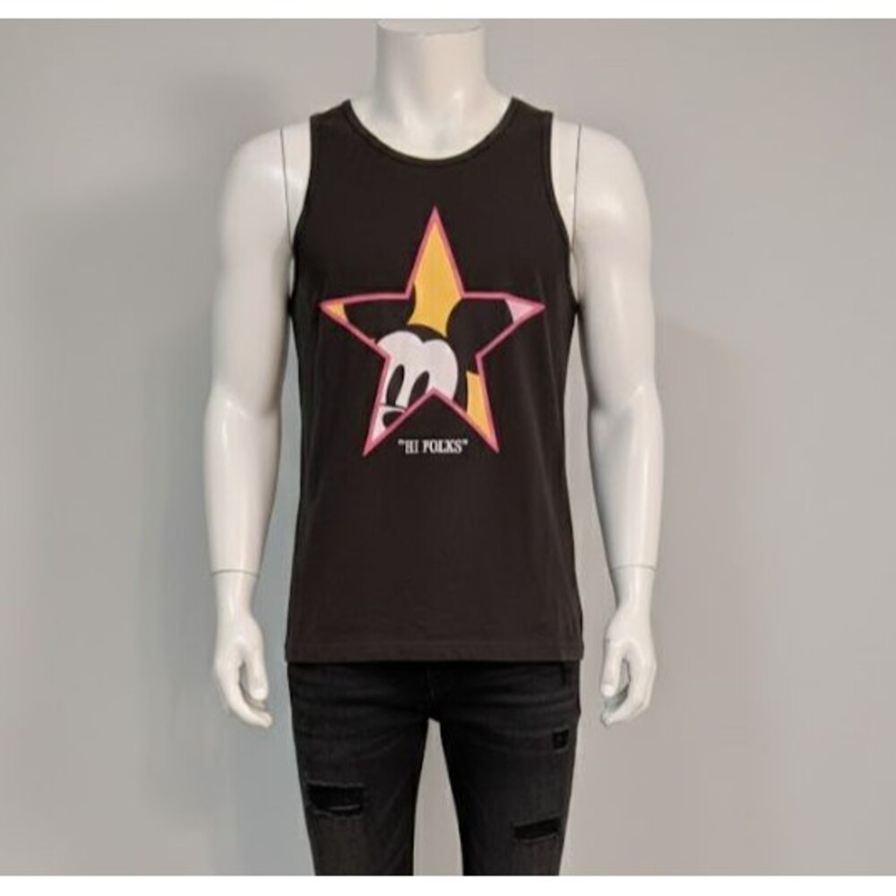 Mickey&Co Hi Folks Vintage  The Walt Disney Tank Top T-Shirt Black Cotton MEDIUM